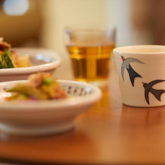 長戸製陶所 ツバメ 蕎麦猪口2匹