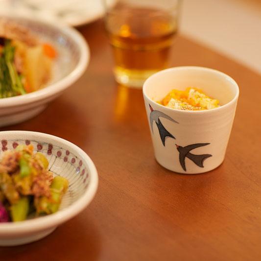 長戸製陶所 ツバメ 蕎麦猪口2匹